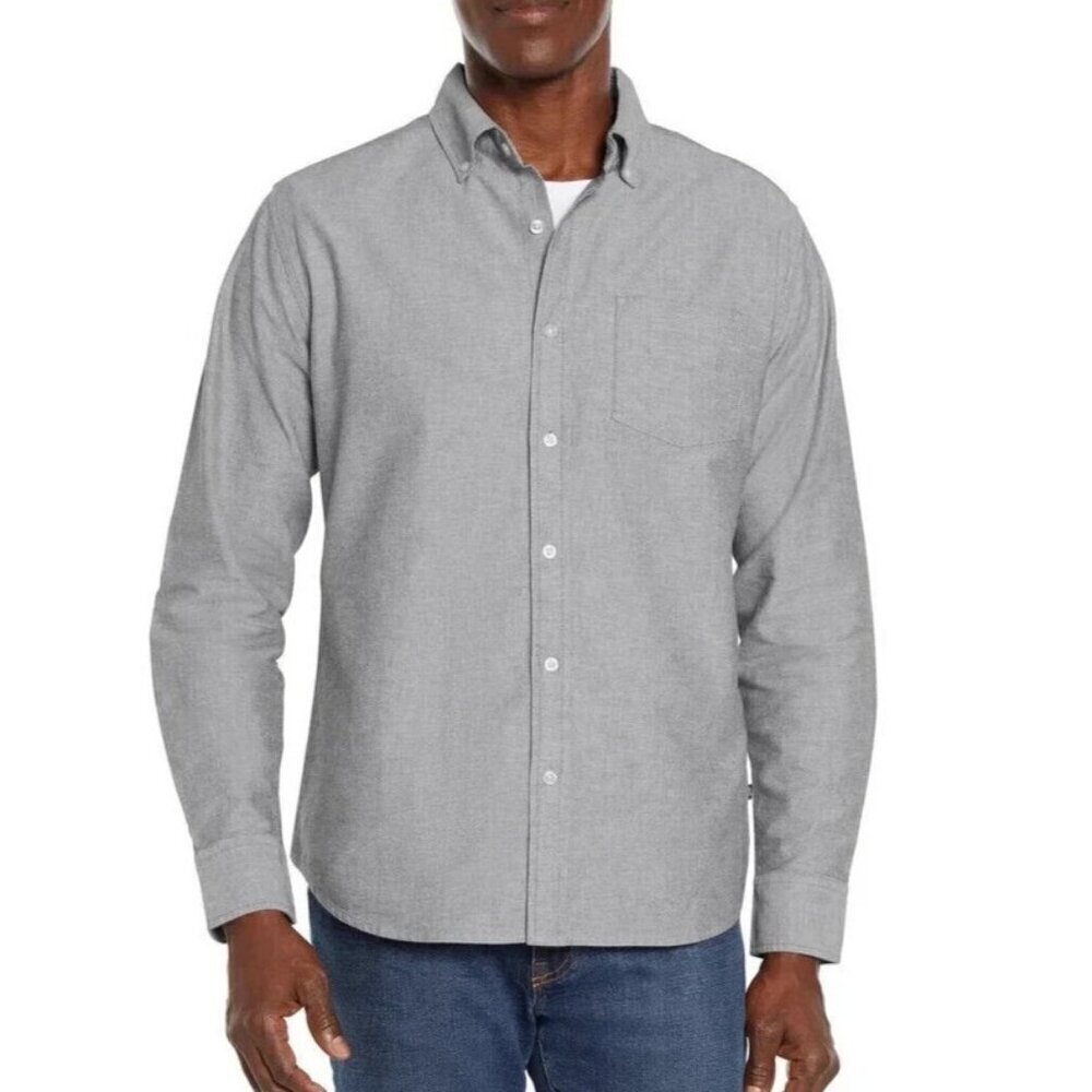 NEW GAP Men's XXL Long Sleeve Oxford Shirt Gray Cotton Blend Button-Down